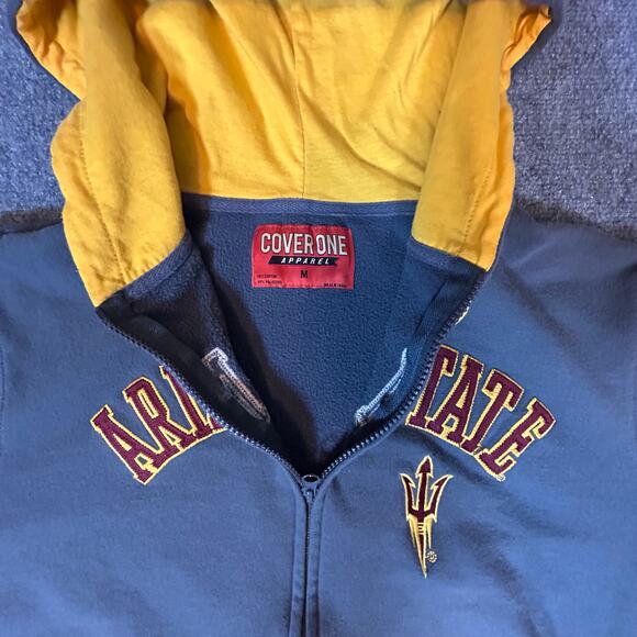 Arizona State Full Zip Hoodie by Cover One Apparel Men's Size M Gray Yellow - Picture 2 of 7